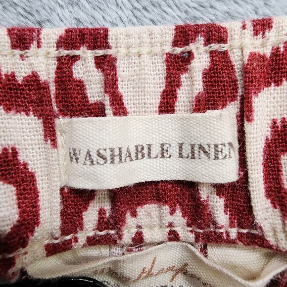 Waterproof Vintage Shorts Womens XXL Red Merlot Geometric Printed Linen Pull On - Picture 4 of 11